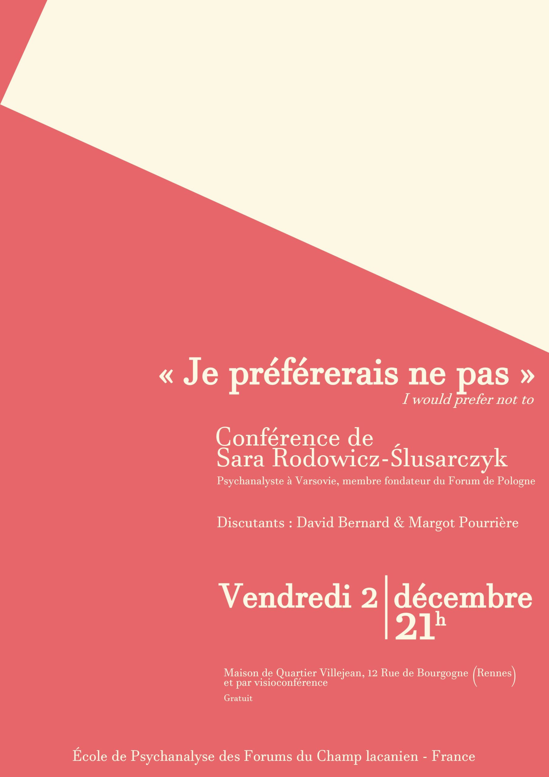 ANNULATION Conférence de Sara Rodowicz-Slusarczyk - "Je préférerais ne pas"