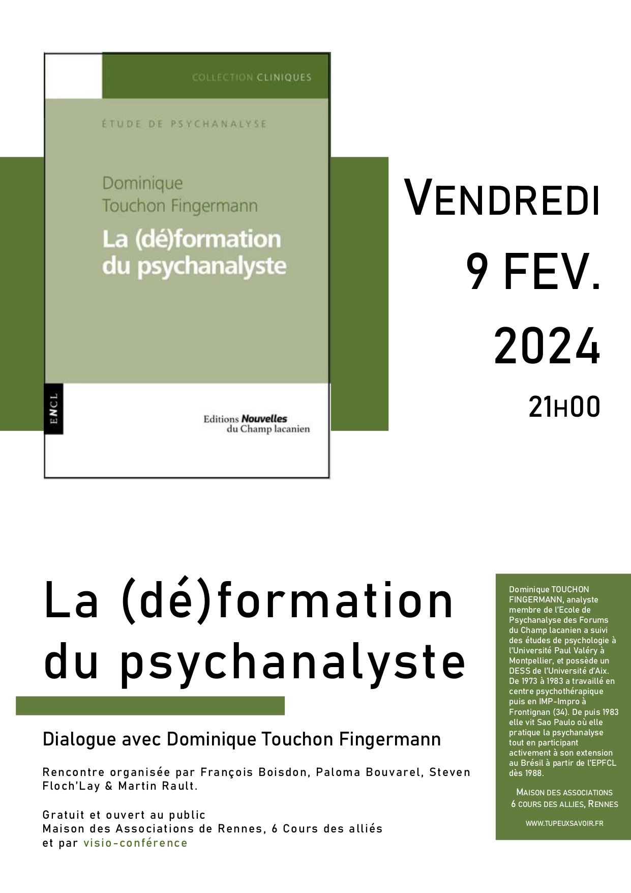 La (dé)formation du psychanalyste - Rencontre avec Dominique Touchon Fingermann