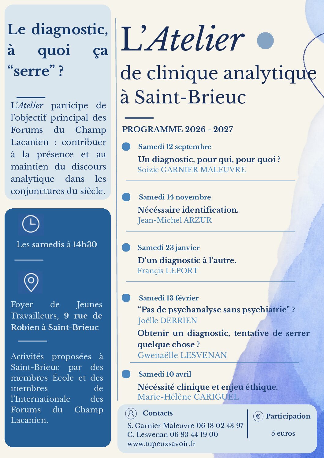 L'ATELIER de clinique analytique : Le diagnostic, à quoi ça "serre"?